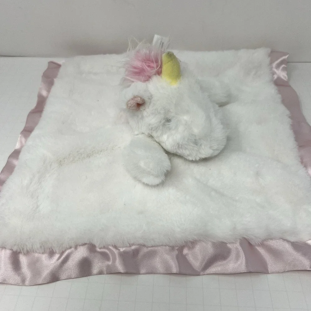 Cloud Island Unicorn Lovey 13 Inch White Pink Satin Trim Security Blanket